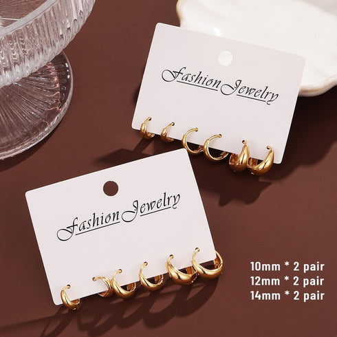 KISS WIFE 6 Pairs Small Hoop Earrings for Women, 14K Gold Plated Simple Dainty Huggie Hoop Earrings Set Lightweight Hypoallergenic Trendy Jewelry ...