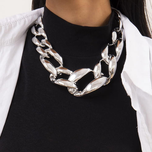 Fashion Silver Chunky Choker Cuban Link Chain Thick Necklaces Punk Statement Shiny Bar Nightclub Jewelry for Women and Girls?Silver)...