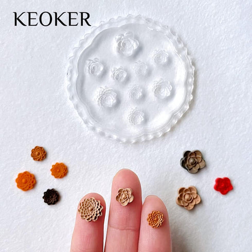 KEOKER Flower Polymer Clay Molds - 4 Pcs flower & Leaf Polymer Clay Molds for Jewelry Making, Daisy Miniature Clay Molds, Polymer Clay Molds for P...