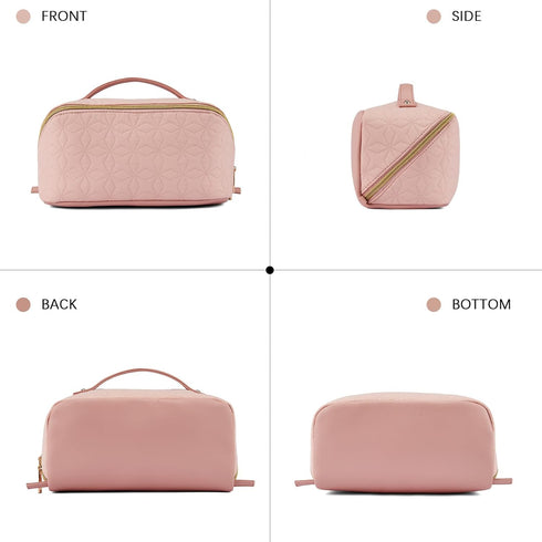 Telena Makeup Bag Large Capacity Travel Cosmetic Bag Portable Lightweight Makeup Organizer Bags for Women with Handle and Divider Open Flat Light ...