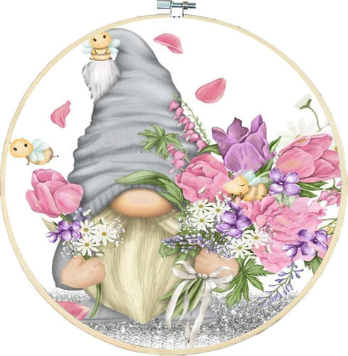 Stamped Cross Stitch Kits with Frame - Gnome Flower Embroidery Kits for Beginners Adults,11 CT Patterns Dimensions Counted Cross Stitch Kits Arts ...
