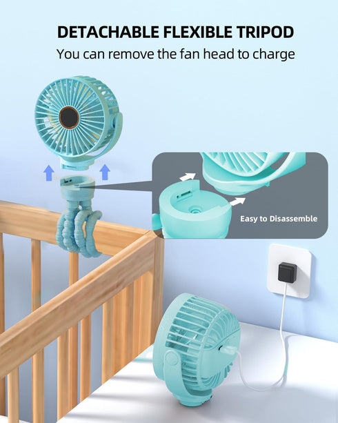 Baby Stroller Fan, Mini Portable Fan Battery Operated, LED Display with 3 Speeds, Small Clip on Fan Desk Fans USB Rechargeable, Personal Handheld ...