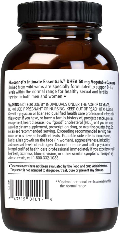 Bluebonnet Nutrition Intimate Essentials DHEA 50mg, for Fertility Function and Optimal Hormone Levels in Both Men and Women*, Non-GMO, Kosher, Veg...