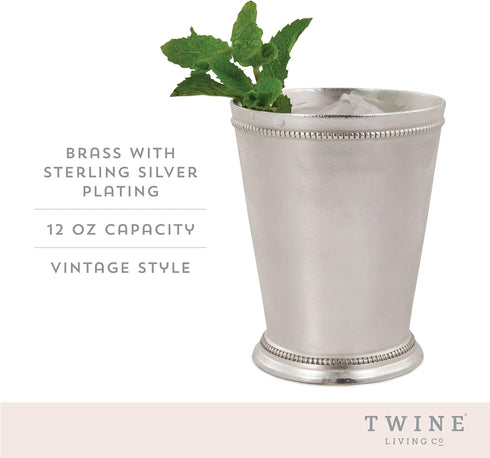 Twine Mint Julep Cup, Real Brass with Sterling Silver Plating Derby Cocktail Tumbler, Set of 1, 12 oz...