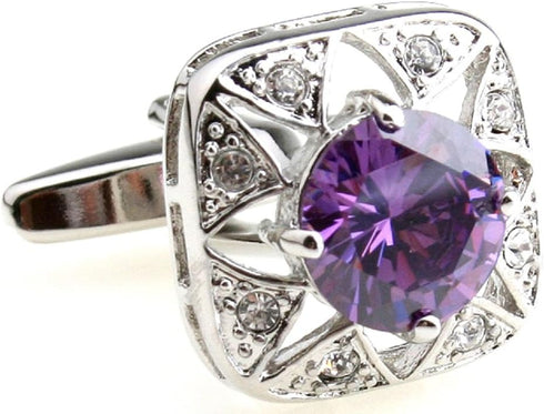 Purple Crystal Pair Cufflinks in a Presentation Gift Box & Polishing Cloth...