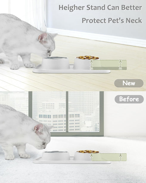 Cat Bowls for Food and Water, Upgrade Cat Food Bowls for Indoor Cats, Premium Removable Stainless Steel Double Bowls with Silicone Anti-Slip Pads,...
