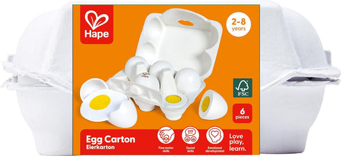 Hape Egg Carton Kitchen Toys Children Play Kitchen Game Food Toy for Kids Early Development, Learning (3Pcs Hard-Boiled Eggs & 3Pcs Fried Eggs)...