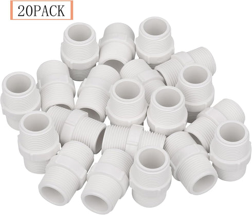20Pack 3/4 Inch PVC Nipple Male Thread Coupling Adapter Connector (Male x Male) 3/4" PVC NPT Male Thread Coupling Pipe Fitting for Thread plumbing...