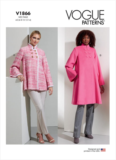 Vogue Misses' Loose Fitting Coat Sewing Pattern Kit, Code V1866, Sizes 6-8-10-12-14, Multicolor...