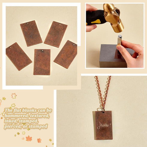 PH PandaHall 50 Pcs Brass Flat Rectangle Blank Stamping Tag Pendants Charms 32x18x0.5mm for Bracelet Necklace Jewelry DIY Craft Making Red Copper...