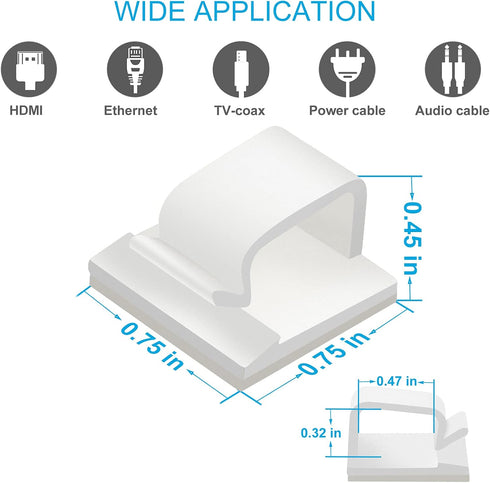 Adhesive Cable Clips White (Large, 45 PCS), Upgraded Wire Clips for Electric Wires, Cord Holders Management Under Desk, Car, Extension Cord, Ether...