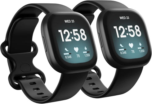 2 Pack Waterproof Bands Compatible with Fitbit Versa 3 / Fitbit Versa 4 / Fitbit Sense/Sense 2 Bands, Classic Soft Sports Replacement Wristbands f...