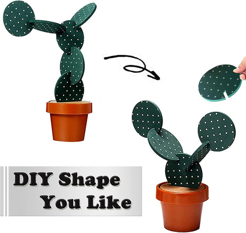 Cactus Coasters Set for Drinks of 6 Pieces,Funny Coasters Cactus Gift with Flowerpot Holder for Home Office Bar Decor...