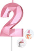 Number Birthday Candles(2 Candle Pink) 3D Diamond Shape 2nd Happy Birthday Cake Topper Decorations for Girl Women Birthday Wedding Anniversary Cel...