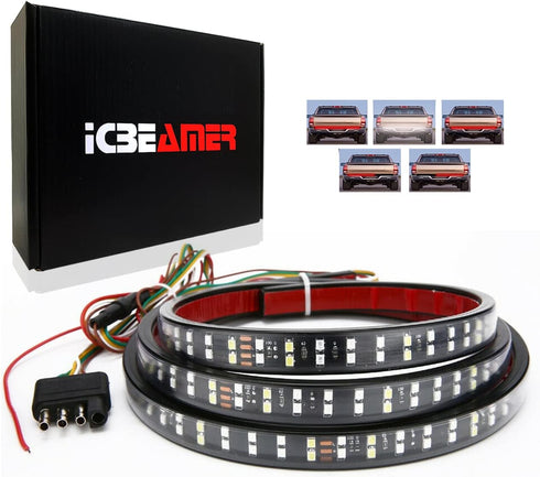 ICBEAMER Double Row 60 inch 504 pcs LED for Pick up/Truck Tailgate Light Bar Side Bed Light Strip Bar IP67 Waterproof Reverse- 5 Functions Tail/Br...