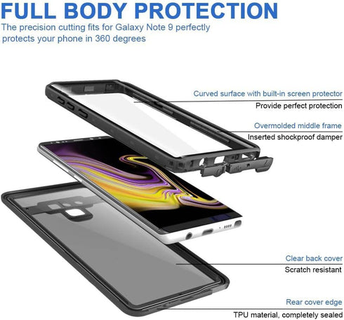 IP68 Waterproof Case for Galaxy Note 9, 6.4 in Water/Snow/Dust/Scratch Proof Case Full Sealed Coverage with Built in Screen Protector Perfectly Fi...