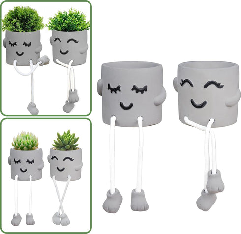Uguisu Long Leg Planter, Cute Leg Hanging Smiley Planter, Succulent Planter, Fun Planter, Indoor Planter, Concrete Planter, Plant Planter Gift, De...