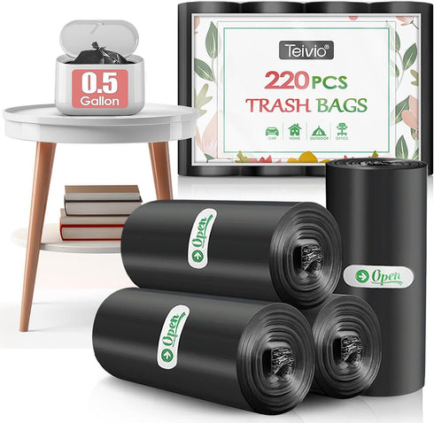 0.5 Gallon Mini Strong Trash Bags Garbage Bags, Tiny Bathroom Trash Can Liners by Teivio, Small Plastic Bags for Desktop Trash Bin/Dog/Poop Car, F...