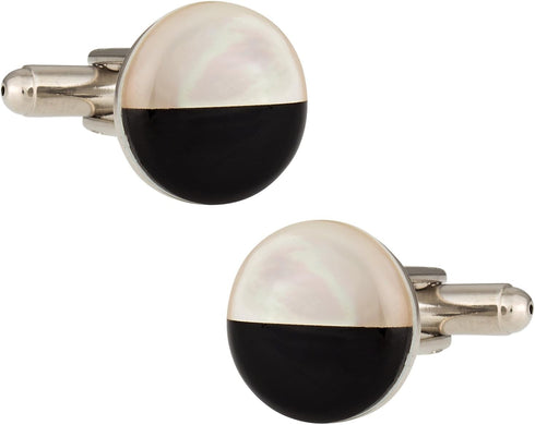 Half-Dipped Black and Faux Mother of Pearl Silver Cufflinks with Presentation Box...