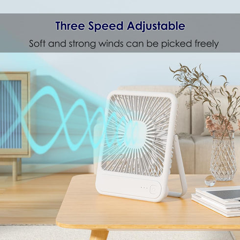7.5-inch Portable USB Desk Fan with 180° Tilt Foldable and 3 Speed Adjustable, Strong Wind and Rechargeable Personal Fan for Travel Home Office...