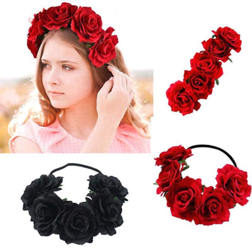 Tvoip Rose Floral Crown Garland Flower Headband Headpiece for Wedding Festival (Red)...