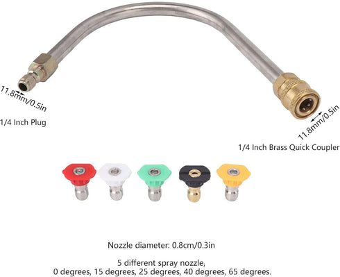 Pressure Washer Extension, Pressure Washer Curved Rod Pressure Washer Extension Wand Rod, Power Washer Lance Stainless Steel and Solid Brass 1/4 I...