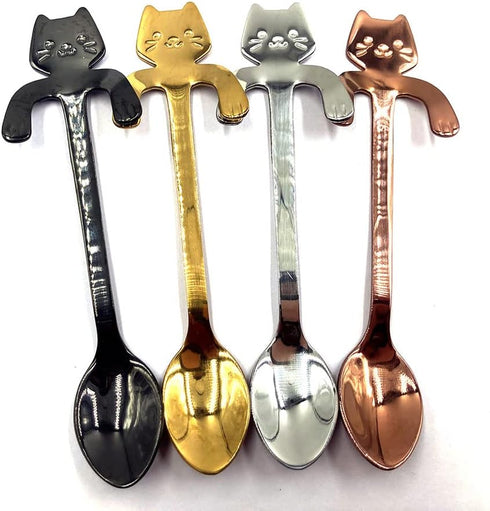 4Ppcs Stainless Steel Cute Mini Cat Spoon for Tea, Coffee, Dessert, Sugar, Ice Cream...