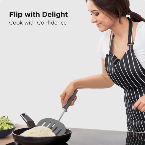 Kitchen Mama WALTZGRIP Platinum Silicone Pancake Spatula Turner: Heat-Resistant, Wide Slotted Tapered Head Stainless Steel Core. Durable, Dishwash...