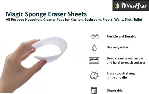 100 Pack Extra Large - Extra Thick - Super Durable Magic Sponge Eraser Sheets 7.25" x 4.5" x 0.12" | All Purpose Household Cleaner Pads for Kitche...