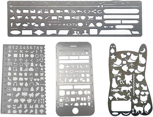 Bullet Journal Stencil Set,Ruler Drawing Painting Hollow Template Icon Tools DIY Kit for Scrapbook Album Card Planner Journal Making(Stainless Ste...