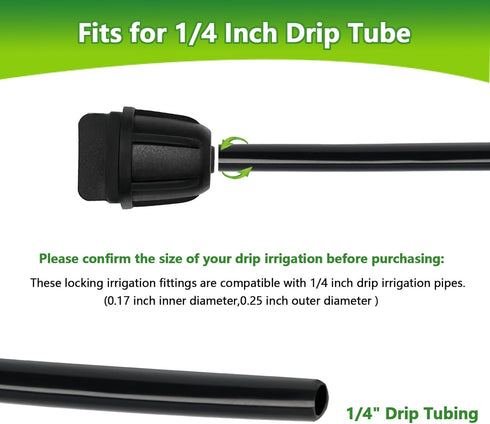1/4" Drip Irrigation Fittings, 26 Pcs Lock Barbed End Plug Connectors for 1/4 Inch Drip Irrigation Tubing Drip Line End Cap Parts with Lock Nut fo...