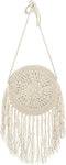 Women Crochet Fringed Shoulder Bag Cotton Tassel Crossbody Bag Hippie Beach Purse...