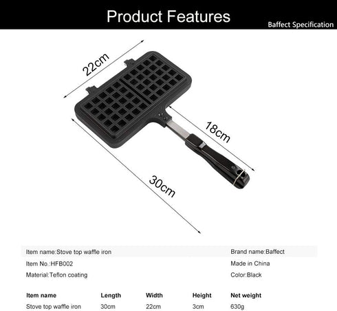 Baffect Non-stick Cast Aluminum Stovetop Waffle Iron, 8.7 Inches Camping Waffle Maker Pan, Portable Stove Top Aluminum Waffle Maker Pan for Family...