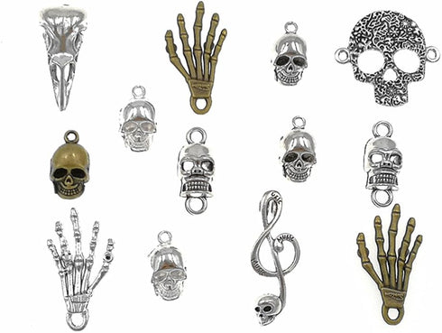 ALIMITOPIA 100 Grams Assorted Skull Skeleton Bone Punk Steampunk Charm Pendant Connector for DIY Necklace Bracelet Jewelry Making Findings...