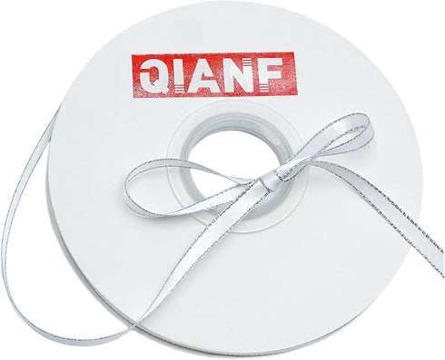 QIANF White Double Face Satin Ribbon with Silver Border for Gift Wrapping, Hair Bows, Wedding Party Decoration, Crafts Sewing, Invitation Cards, F...