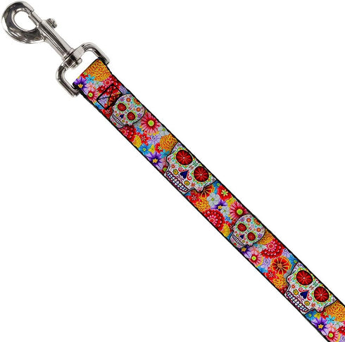 Buckle-Down Pet Leash - Sugar Skull Starburst White/Multi Color - 4 Feet Long - 1" Wide...