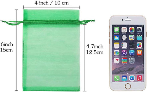 HRX Package 100pcs Organza Drawstring Bags Green, 4 x 6 inch Candy Mesh Gift Bags Jewelry Pouches Small Christmas Sachet...