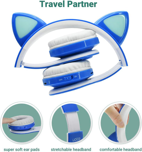 Woice Wireless Bluetooth Kids Headphones, LED Flashing Lights, Music Sharing Function, 85db Volume Limited, Over-Ear and Build-in Mic Wireless/Wir...