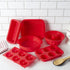 Home Basics Silicone Bakeware - 6 Piece Square Mini Fluted Pan, Non-stick, Heat-resistant, Easy Grip Handles, Made from Food-grade Flexible Silico...