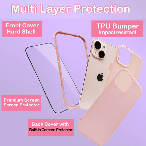 Coolwee Full Body Protective Hybrid 3 in 1 Rugged for iPhone 15 Coral Pink Case - 6.1 inch, Heavy Duty Shockproof for Women with Camera & Screen P...