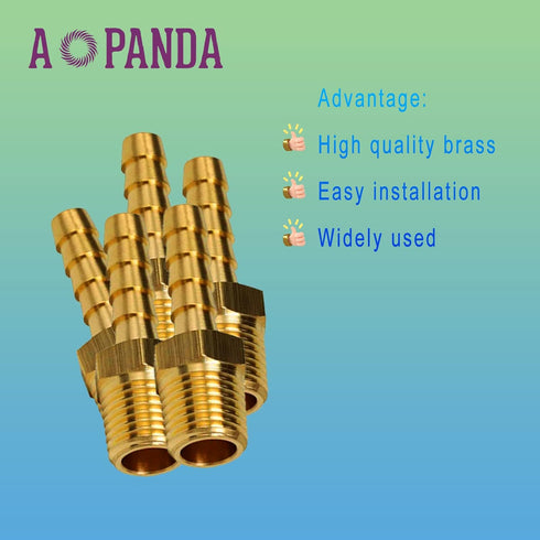 AOPANDA Brass Hose Barb Fitting, 3/8" Hose Barb to 3/8" NPT Male Air Hose Barb Fittings, Barbed Air Hose Repair Fitting Adapter Kit, 5 Pcs Hose Cl...