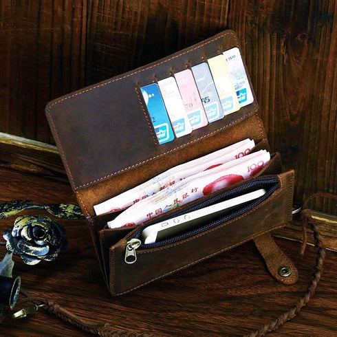 Le'aokuu Mens Genuine Leather Bifold Wallet Organizer Checkbook Removable Chain Wallet...