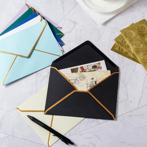 30 Pack Thick 5x7 Envelopes with Gold Border, A7 Thick Paper Greeting Cards Envelopes with Stickers for Invitation (Light Purple, 7.24x5.24 inches...