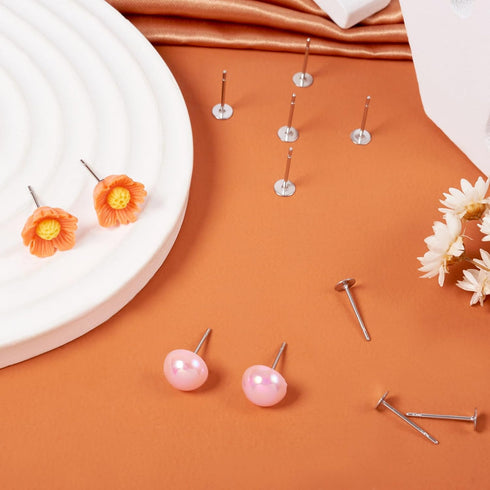 Craftdady 500Pcs Stainless Steel Earring Posts 4mm Flat Pad Blank Tray Stud Earrings for Jewelry Making...