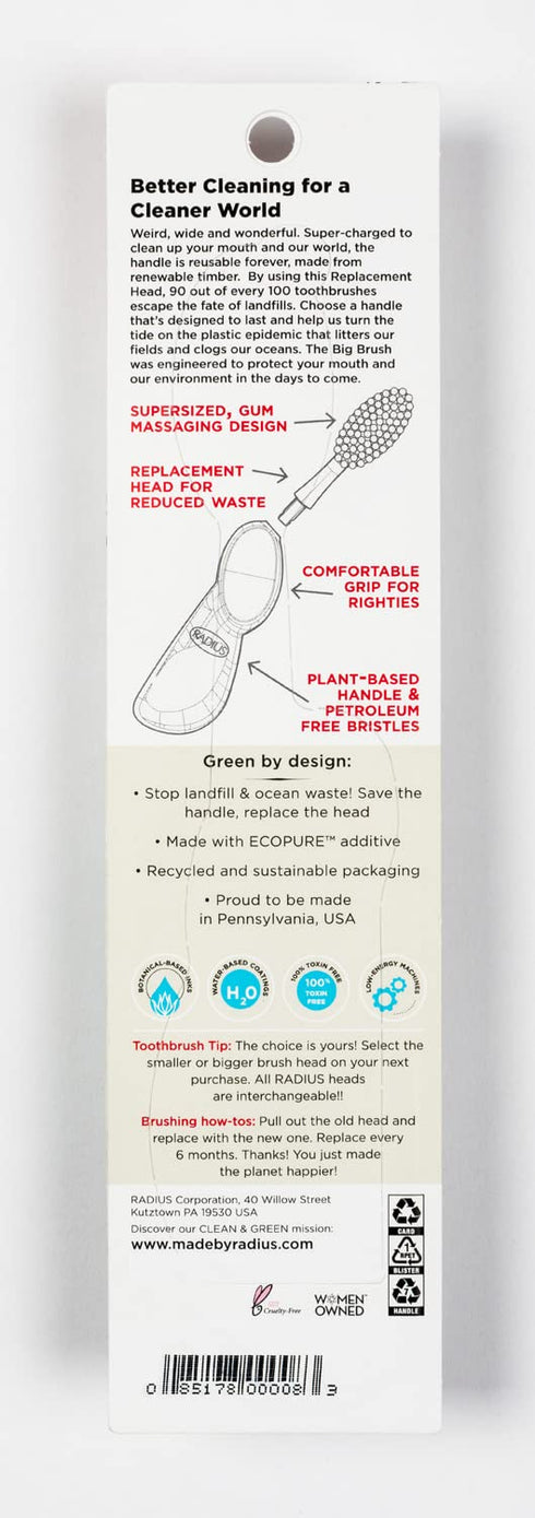 RADIUS Toothbrush Big Brush with Replaceable Head, Left Hand, Soft in Black Sparkle, BPA Free and ADA Accepted, Designed to Improve Gum Health and...