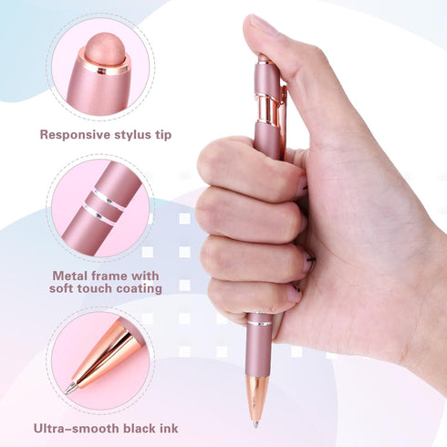 4 Pack Rose Gold Pen, 1.0 mm Ballpoint Pen with Stylus Tip, 2 in 1 Fancy Pens for Women, Rose Gold Ink Pen, Pretty Wedding Pens, Metal Stylus Pen ...