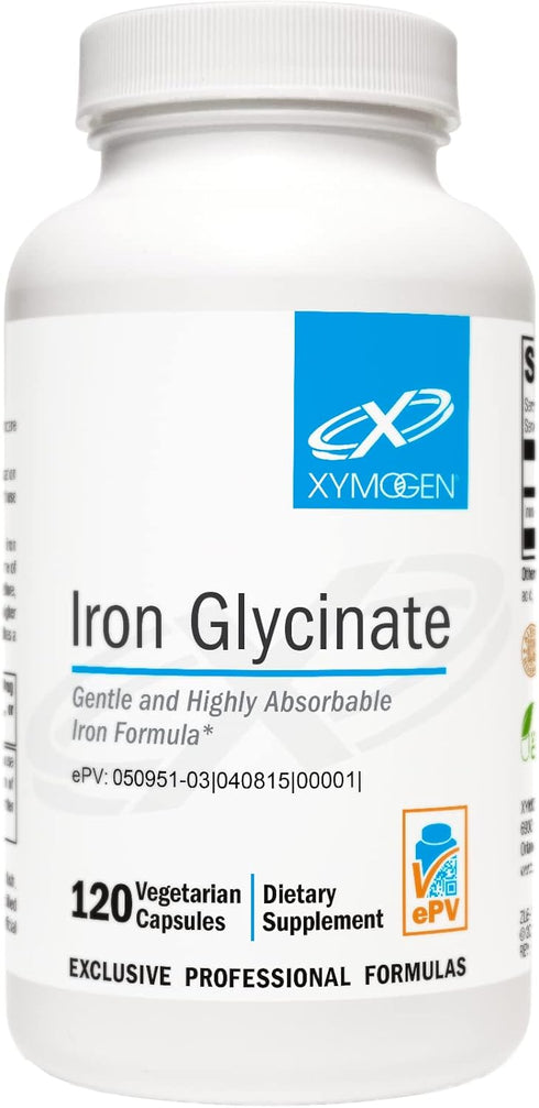 XYMOGEN Iron Glycinate - Gentle, Highly Absorbable Iron Supplement for Women + Men - 29mg Patented Iron Bisglycinate Chelate Supports Healthy Ferr...