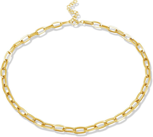 14K Gold Plated Paperclip Alloy Link Chain Choker Necklace Bracelet Earrings Set Punk Oval Dainty Chunky Chain Flat Link Costume Jewelry Set for W...