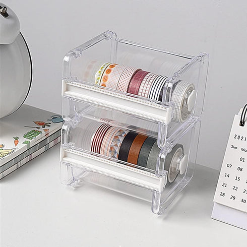 2 Pack Washi Tape Dispenser Cutter Transparent Acrylic Visible Roll Tape Holder Storage Desktop Office Tape Dispensers...