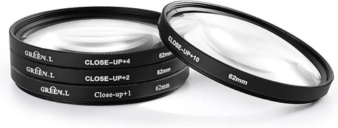 62mm Close-up Filter Set(+1,+2,+4,+10), Professional Macro Filter with Filter Pouch for Camera Lens...